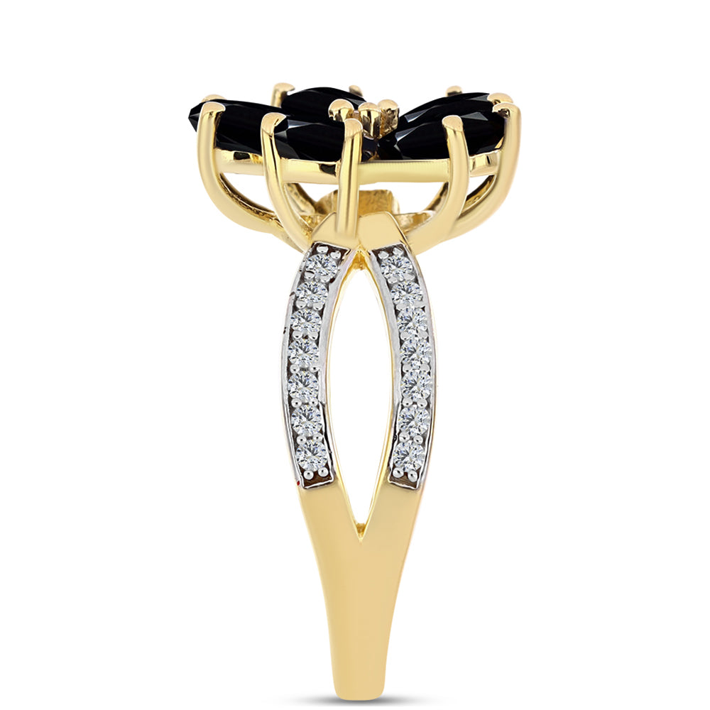 Pozlacený 925 / 1000 Sterlingové Stříbro Prsten s Černým Onyxem a Bílým Topazem 4 