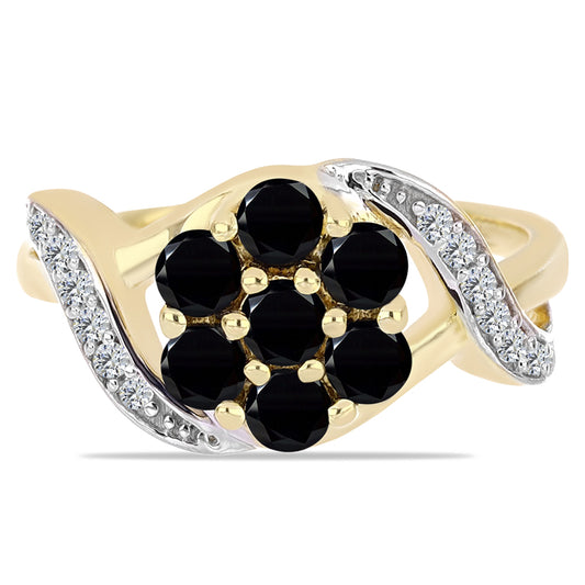 Pozlacené Stříbro 925/1000 - Prsten s Černým Onyxem a Bílým Topazem - Karátové číslo: 1.13. přibližná hmotnost: 3.33 gramů