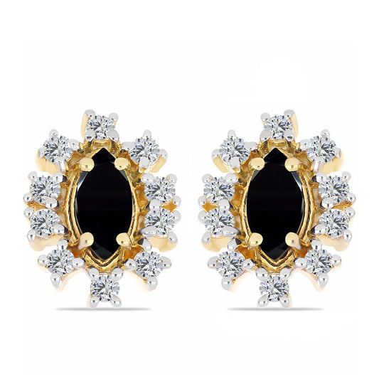 Pozlacené Stříbrné Náušnice s Černým Onyxem a Bílým Topazem