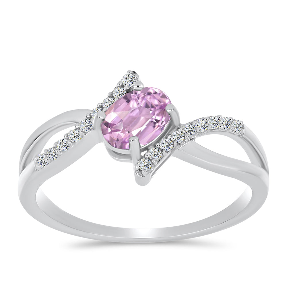 Stříbro 925/1000 Prsten s Kunzitem z Pala a Bílým Topazem - Karátové číslo: 1.27. přibližná hmotnost: 2.71 gramů 3 