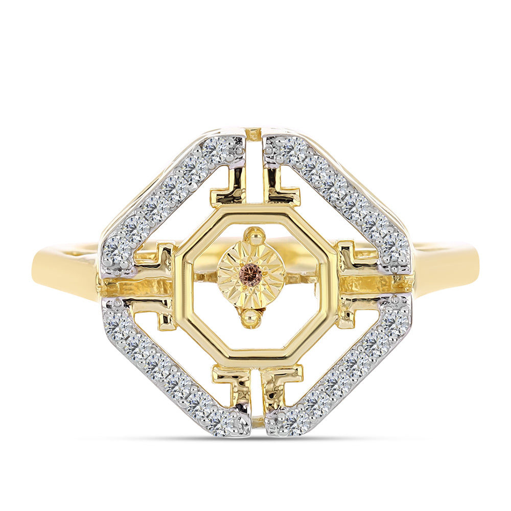 Pozlacené Stříbro 925/1000 - Prsten s Cognac Diamantem a Bílým Topazem - Karátové číslo: 0.29. přibližná hmotnost: 4.99 gramů