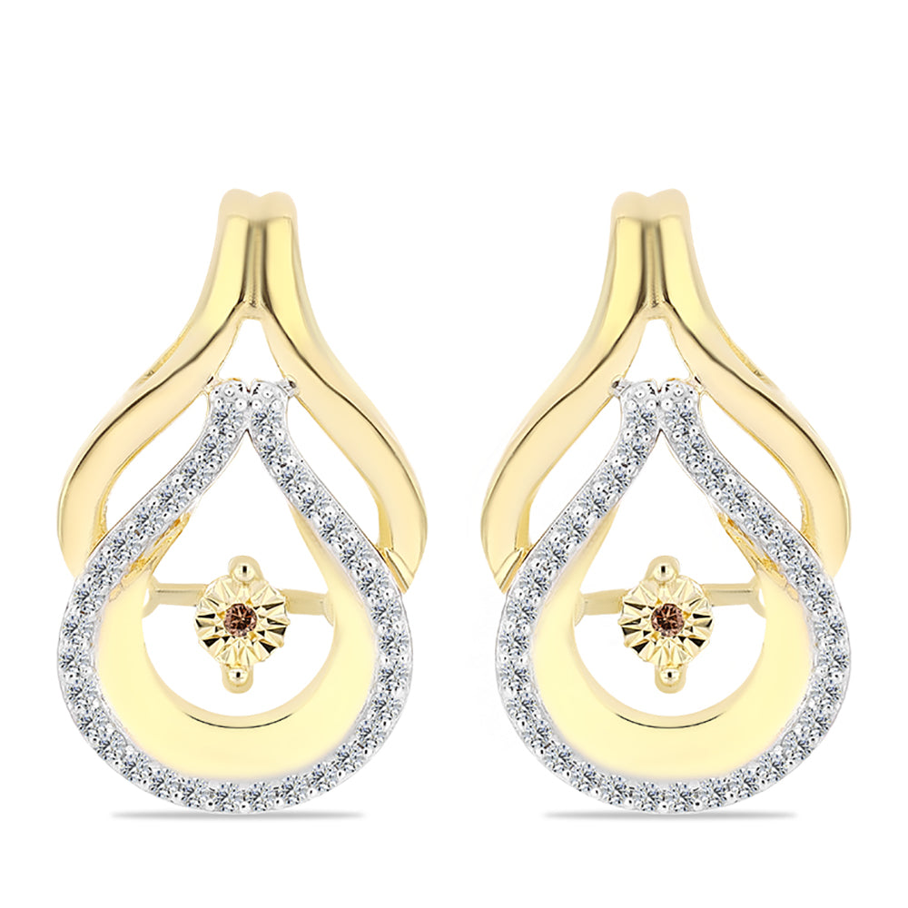 Pozlacené Stříbro 925/1000 - Náušnice s Cognac Diamantem a Bílým Topazem - Karátové číslo: 0.46. přibližná hmotnost: 6.84 gramů