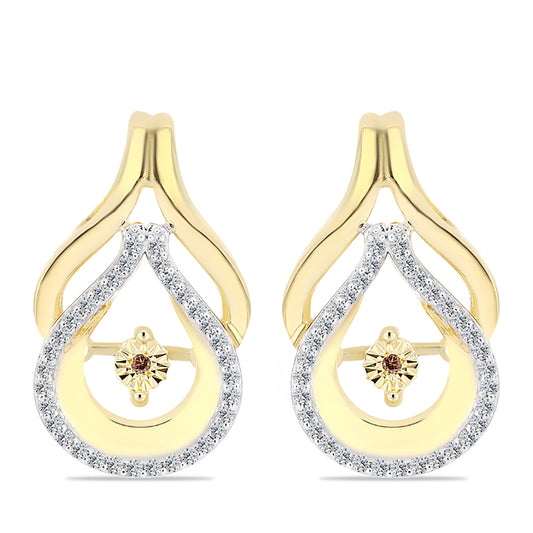 Pozlacené Stříbro 925/1000 - Náušnice s Cognac Diamantem a Bílým Topazem - Karátové číslo: 0.46. přibližná hmotnost: 6.84 gramů