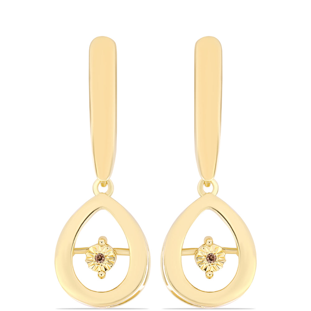 Pozlacené Stříbro 925/1000 - Náušnice s Cognac Diamantem - Karátové číslo: 0.01. přibližná hmotnost: 6.23 gramů
