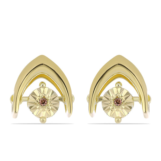 Pozlacené Stříbro 925/1000 - Náušnice s Cognac Diamantem - Karátové číslo: 0.02. přibližná hmotnost: 2.56 gramů