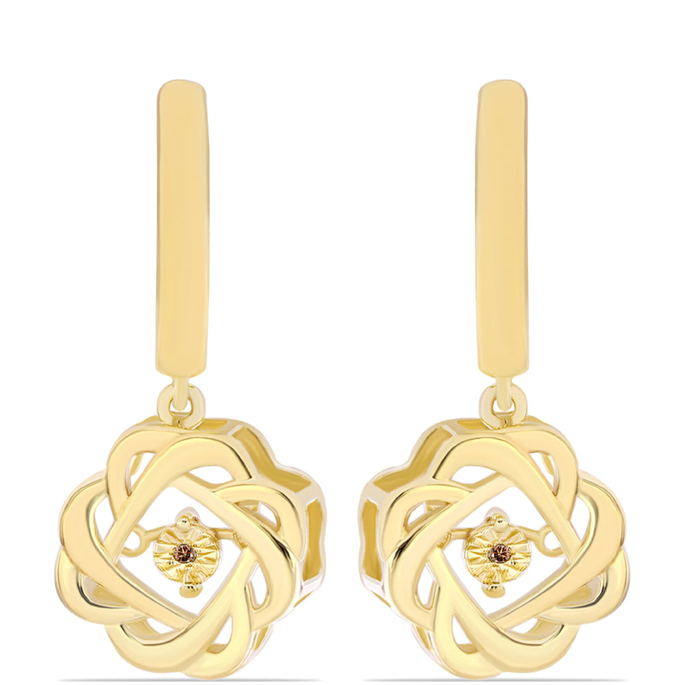 Pozlacené Stříbro 925/1000 - Náušnice s Cognac Diamantem - Karátové číslo: 0.01. přibližná hmotnost: 7 gramů