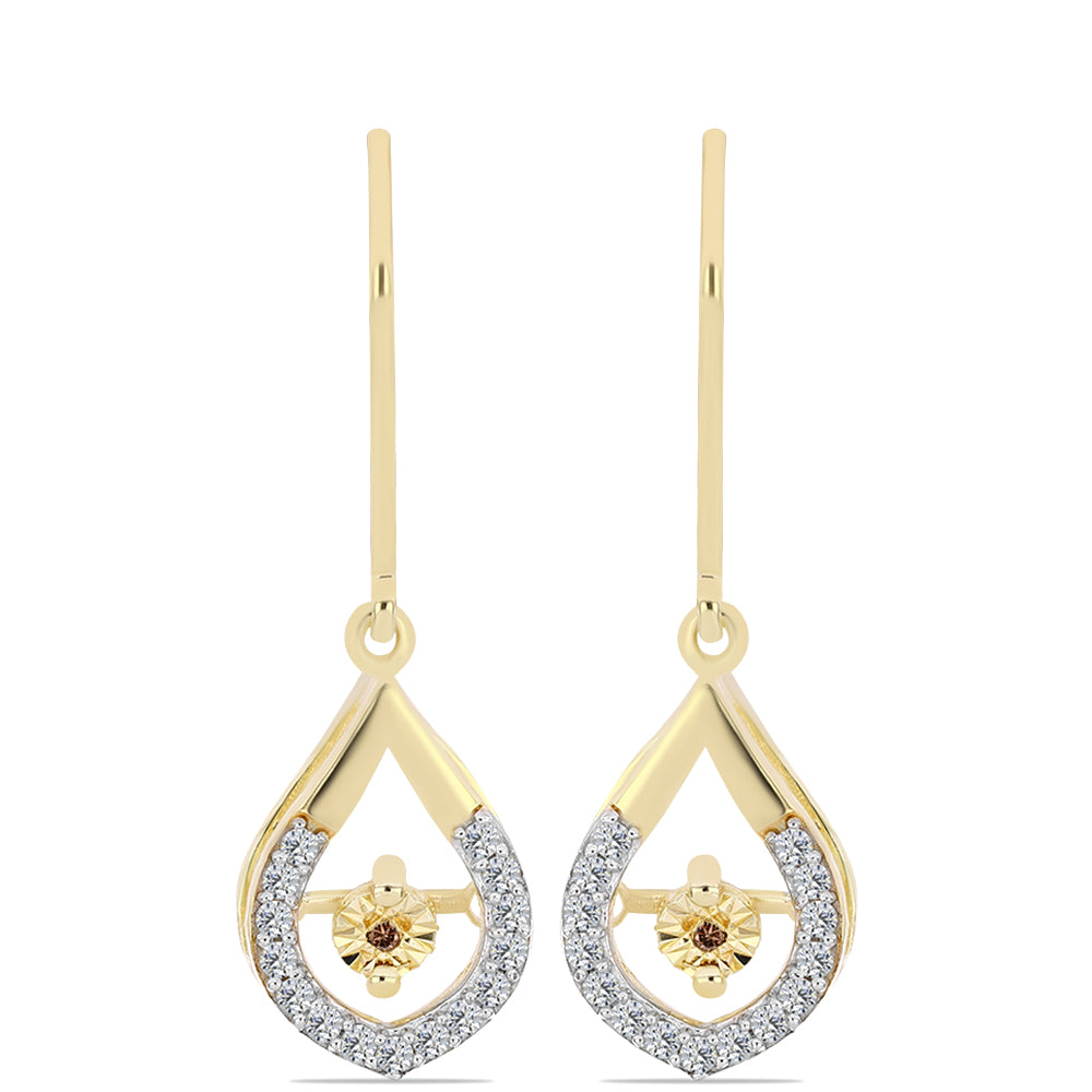 Pozlacené Stříbro 925/1000 - Náušnice s Cognac Diamantem a Bílým Topazem - Karátové číslo: 0.28. přibližná hmotnost: 2.78 gramů