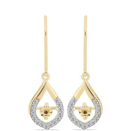 Pozlacené Stříbro 925/1000 - Náušnice s Cognac Diamantem a Bílým Topazem - Karátové číslo: 0.28. přibližná hmotnost: 2.78 gramů