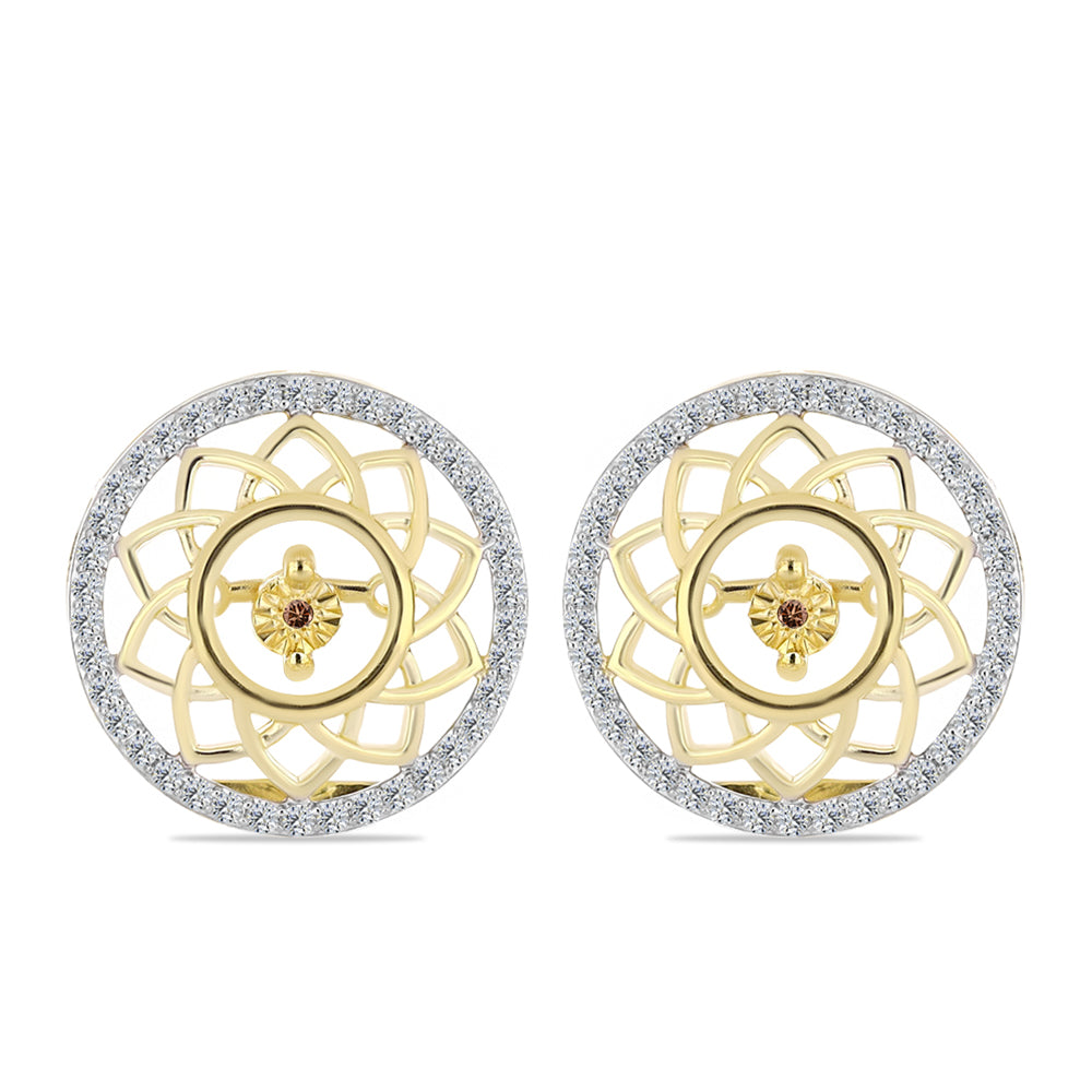 Pozlacené Stříbro 925/1000 - Náušnice s Cognac Diamantem a Bílým Topazem - Karátové číslo: 0.7. přibližná hmotnost: 5.7 gramů 1 