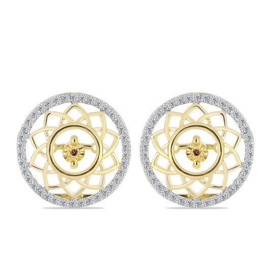 Pozlacené Stříbro 925/1000 - Náušnice s Cognac Diamantem a Bílým Topazem - Karátové číslo: 0.7. přibližná hmotnost: 5.7 gramů