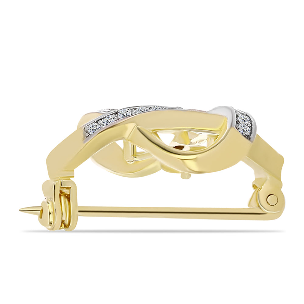 Pozlacené Stříbro 925/1000 - Brož s Cognac Diamantem a Bílým Topazem - Karátové číslo: 0.29. přibližná hmotnost: 4.28 gramů 2 