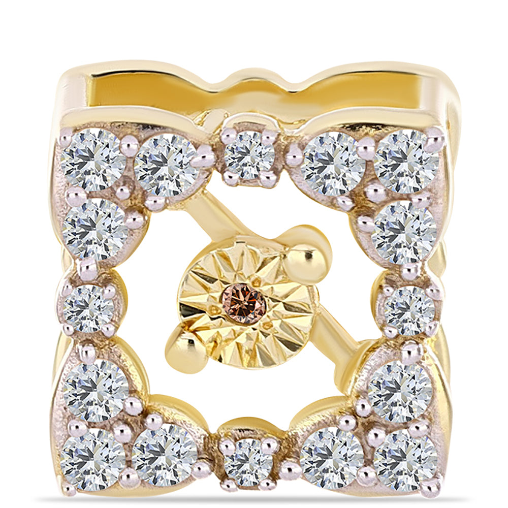 Pozlacené Stříbro 925/1000 - Brož s Cognac Diamantem a Bílým Topazem - Karátové číslo: 0.32. přibližná hmotnost: 2.32 gramů 1 