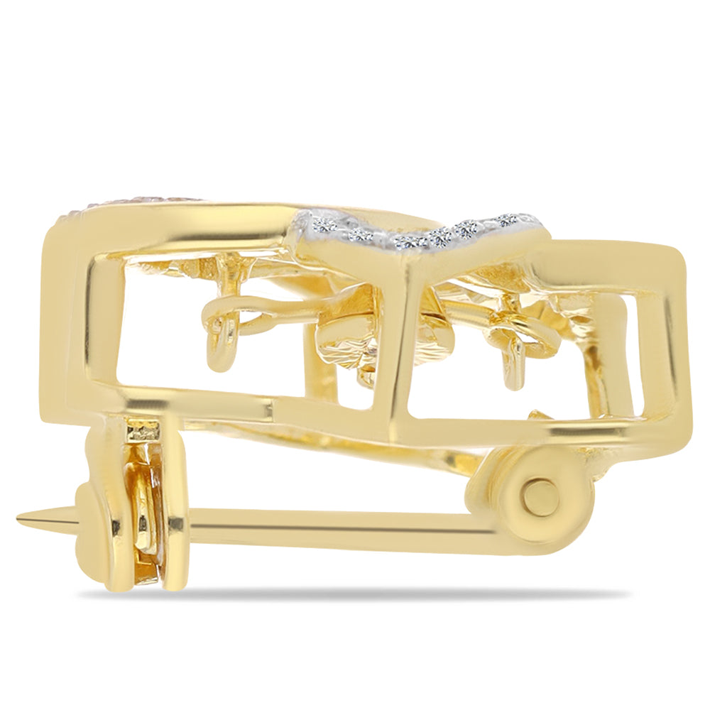 Pozlacené Stříbro 925/1000 - Brož s Cognac Diamantem a Bílým Topazem - Karátové číslo: 0.2. přibližná hmotnost: 2.39 gramů 2 