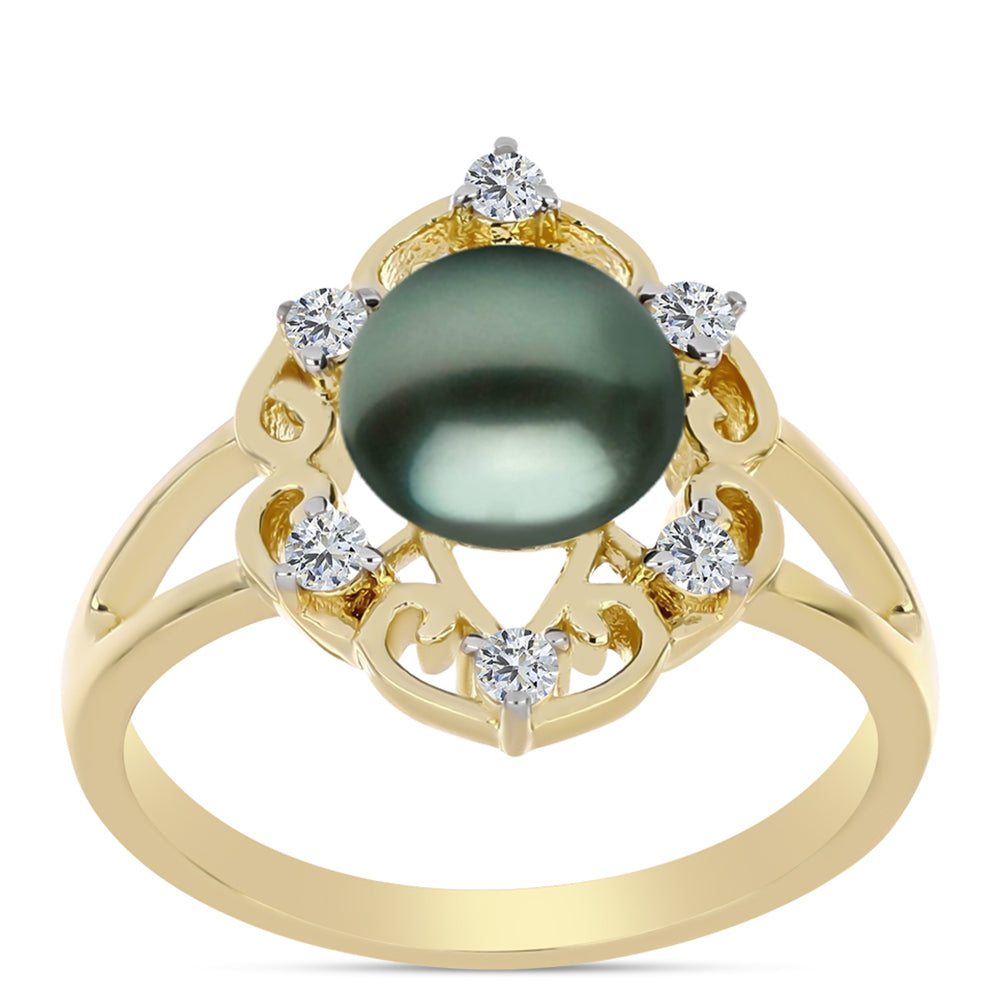 Pozlacený Stříbrný Prsten se Sladkovodní perlou v podobě Tahitské zelené iluze a Bílým Topazem 3 