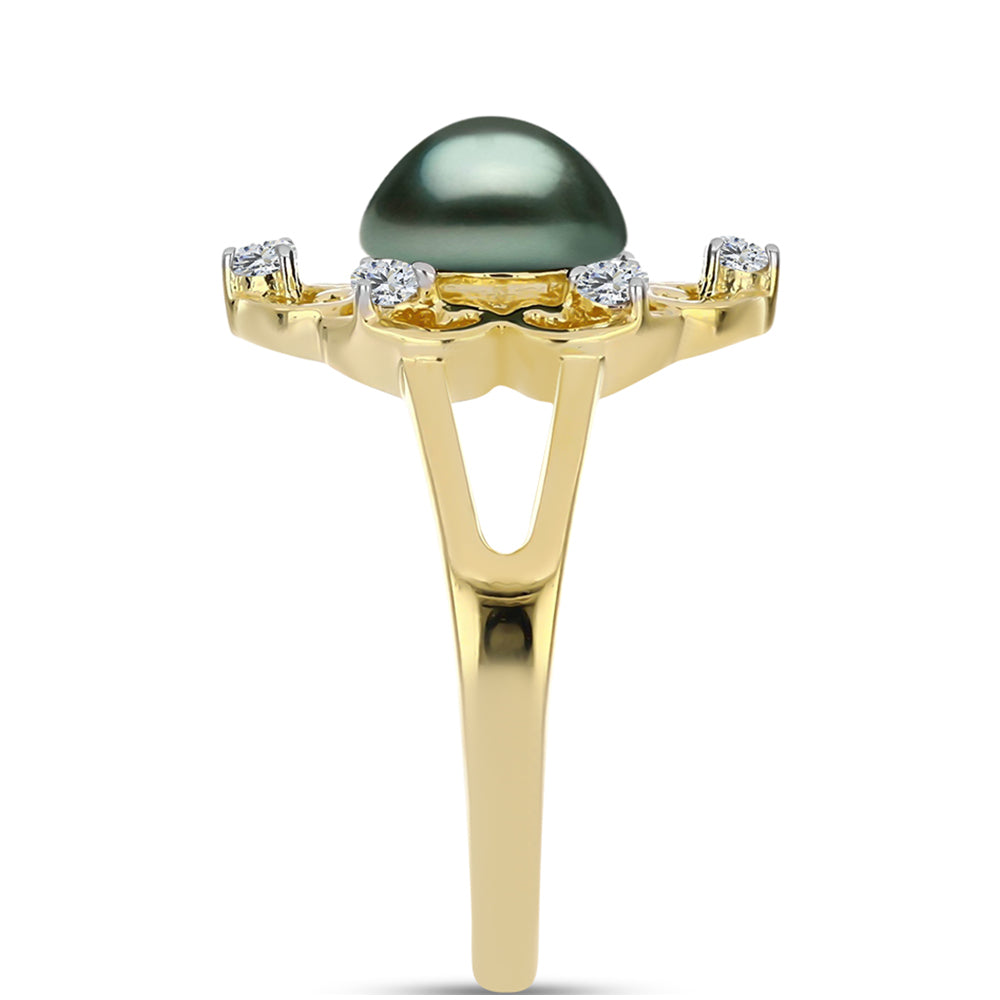 Pozlacený Stříbrný Prsten se Sladkovodní perlou v podobě Tahitské zelené iluze a Bílým Topazem 4 