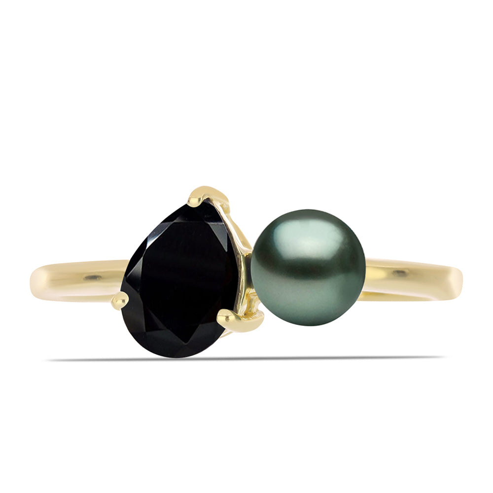 Pozlacené Stříbro 925/1000 - Prsten se Sladkovodní perlou v podobě Tahitské zelené iluze a Černým Spinelem z Horského Badachšánu - Karátové číslo: 1.72. přibližná hmotnost: 2.23 gramů 1 