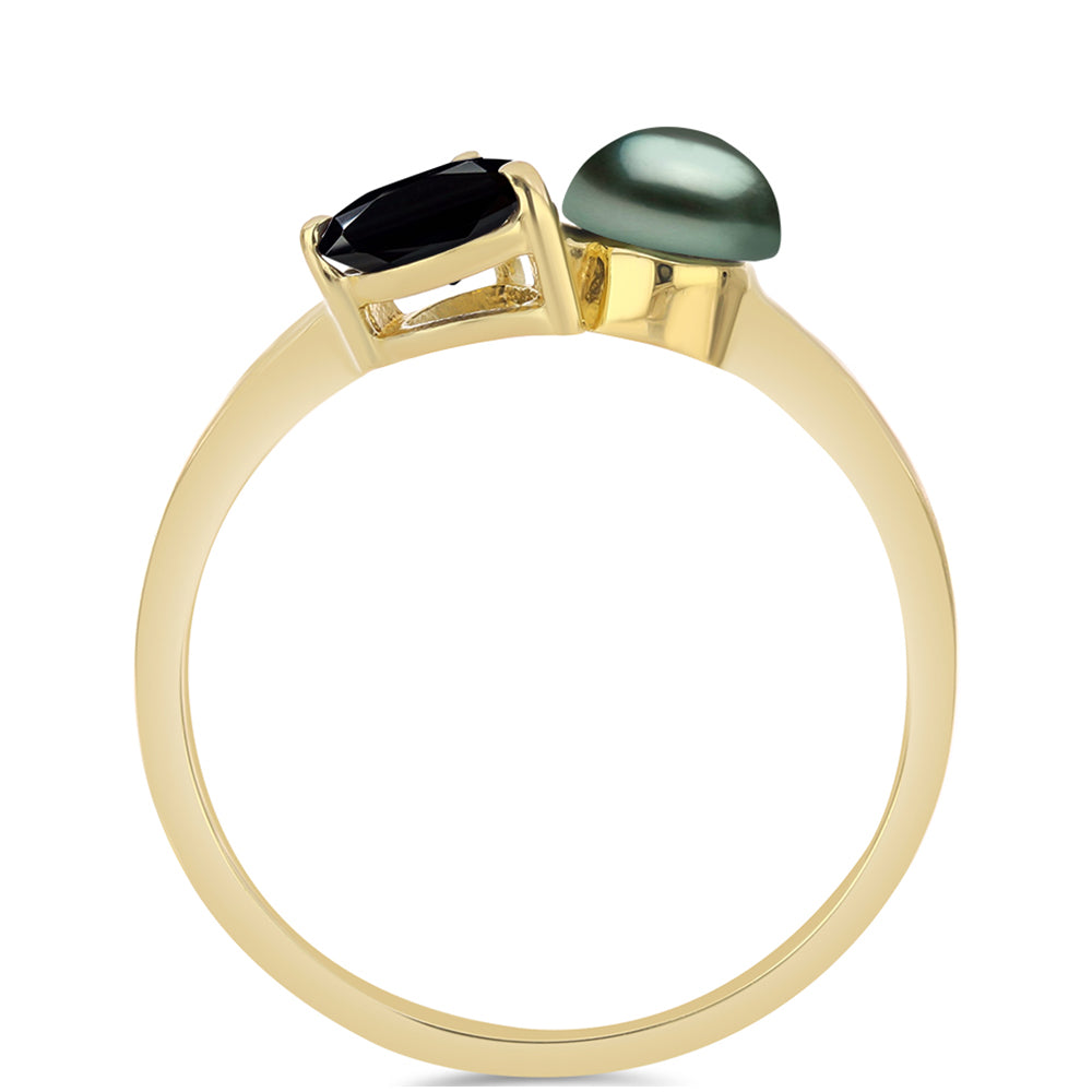Pozlacené Stříbro 925/1000 - Prsten se Sladkovodní perlou v podobě Tahitské zelené iluze a Černým Spinelem z Horského Badachšánu - Karátové číslo: 1.72. přibližná hmotnost: 2.23 gramů 2 