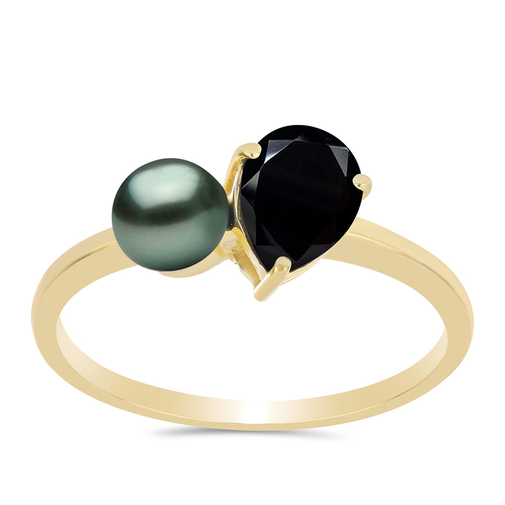 Pozlacené Stříbro 925/1000 - Prsten se Sladkovodní perlou v podobě Tahitské zelené iluze a Černým Spinelem z Horského Badachšánu - Karátové číslo: 1.72. přibližná hmotnost: 2.23 gramů 3 