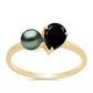 Pozlacené Stříbro 925/1000 - Prsten se Sladkovodní perlou v podobě Tahitské zelené iluze a Černým Spinelem z Horského Badachšánu - Karátové číslo: 1.72. přibližná hmotnost: 2.23 gramů