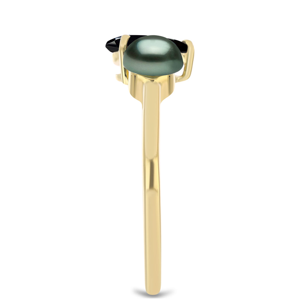 Pozlacené Stříbro 925/1000 - Prsten se Sladkovodní perlou v podobě Tahitské zelené iluze a Černým Spinelem z Horského Badachšánu - Karátové číslo: 1.72. přibližná hmotnost: 2.23 gramů 4 