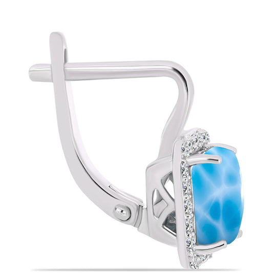 Stříbrné Náušnice s Barahonským Larimarem a Bílým Topazem