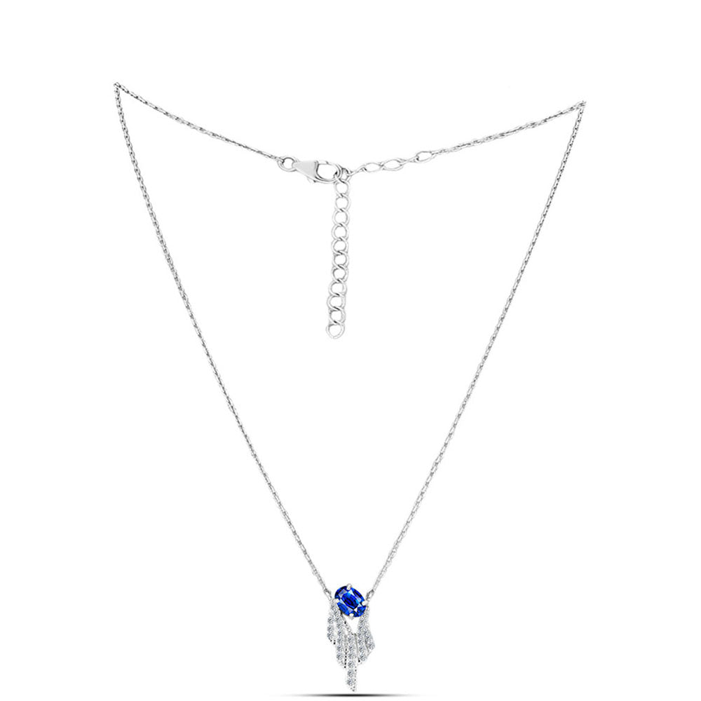 Stříbro 925/1000 Náhrdelník s Australským Modrým Safírem a Bílým Topazem - Karátové číslo: 1.38. přibližná hmotnost: 4.3 gramů 1 