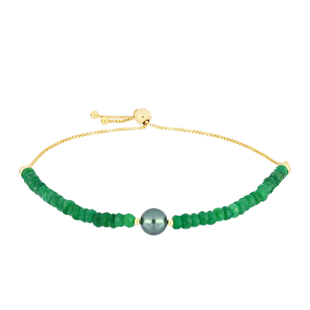 Pozlacený Stříbrný Náramek se Sladkovodní perlou v podobě Tahitské zelené iluze a Brazilským Smaragdem 1 