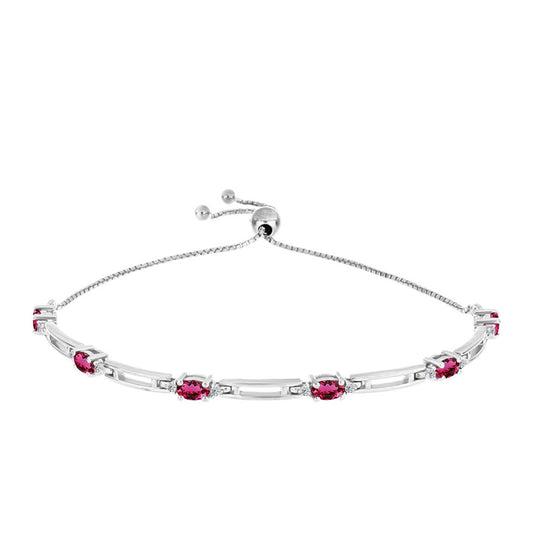 Stříbro 925/1000 - Náramek s Cruizero Rubelitem a Bílým Topazem - Karátové číslo: 1.62. přibližná hmotnost: 5.76 gramů