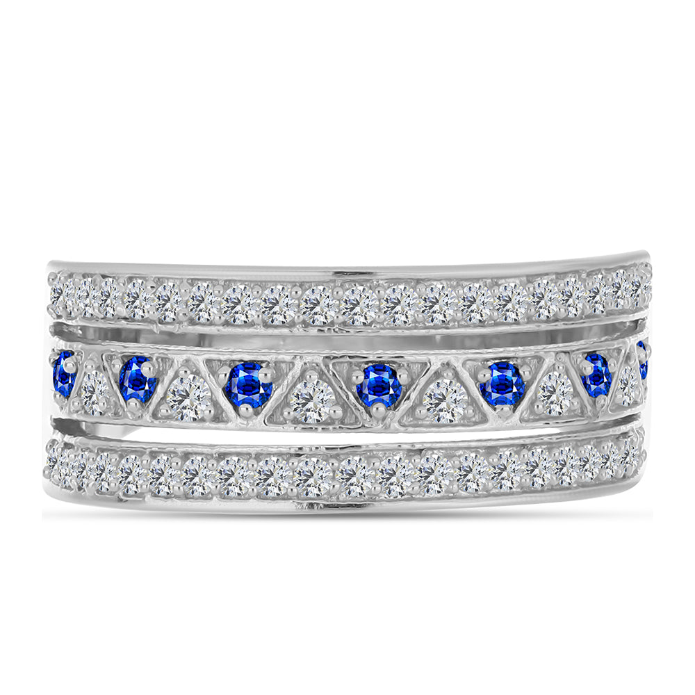 Stříbro 925/1000 - Prsten s Australským Modrým Safírem a Bílým Topazem - Karátové číslo: 0.69. přibližná hmotnost: 4.61 gramů 1 