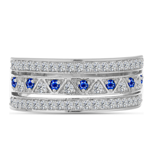 Stříbro 925/1000 - Prsten s Australským Modrým Safírem a Bílým Topazem - Karátové číslo: 0.69. přibližná hmotnost: 4.61 gramů