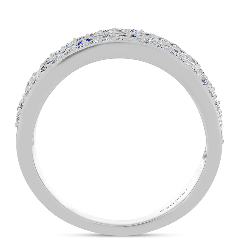 Stříbro 925/1000 - Prsten s Australským Modrým Safírem a Bílým Topazem - Karátové číslo: 0.69. přibližná hmotnost: 4.61 gramů 2 