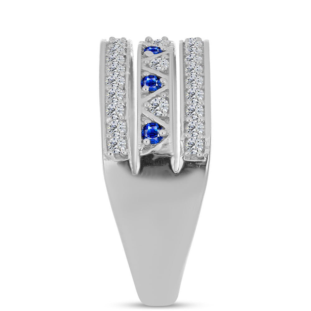 Stříbro 925/1000 - Prsten s Australským Modrým Safírem a Bílým Topazem - Karátové číslo: 0.69. přibližná hmotnost: 4.61 gramů