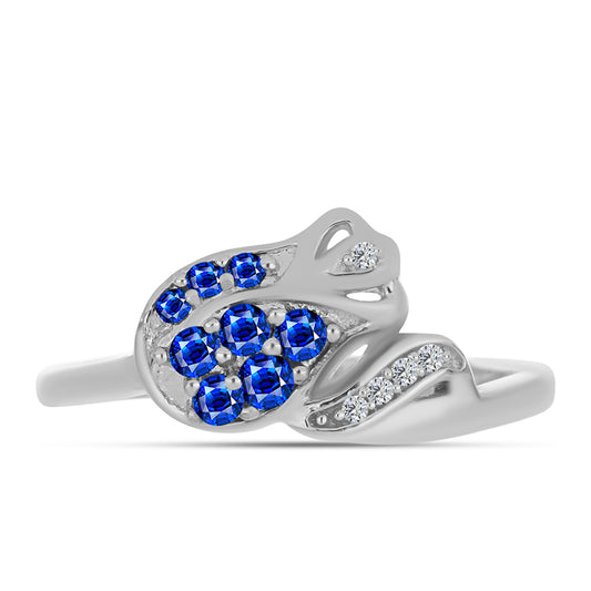 Stříbrný Prsten s Australským Modrým Safírem a Bílým Topazem