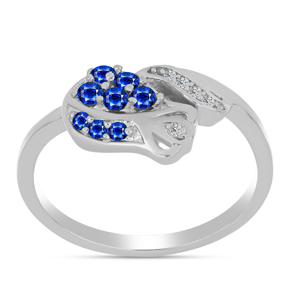 Stříbro 925/1000 - Prsten s Australským Modrým Safírem a Bílým Topazem - Karátové číslo: 0.37. přibližná hmotnost: 2.69 gramů