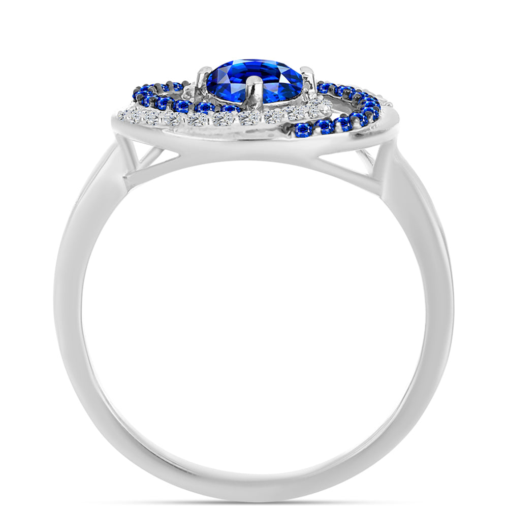 Stříbrný Prsten s Australským Modrým Safírem a Bílým Topazem 2 
