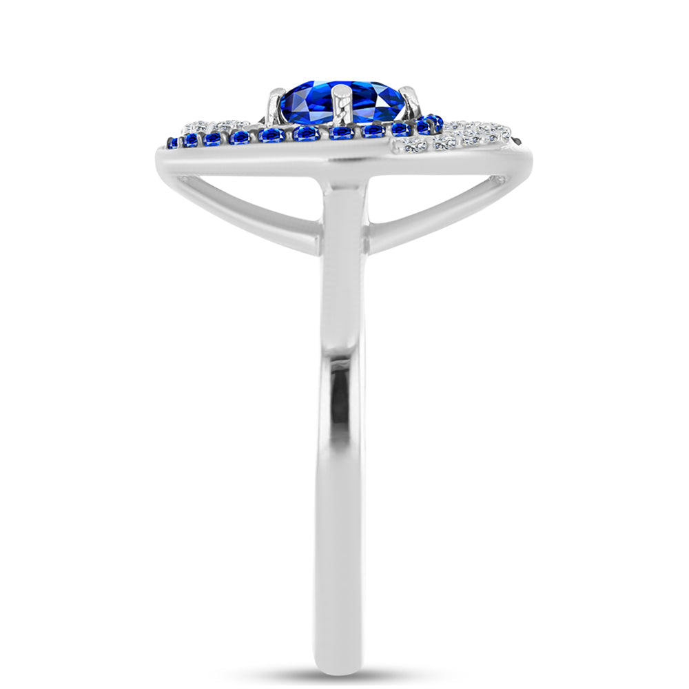 Stříbrný Prsten s Australským Modrým Safírem a Bílým Topazem 4 