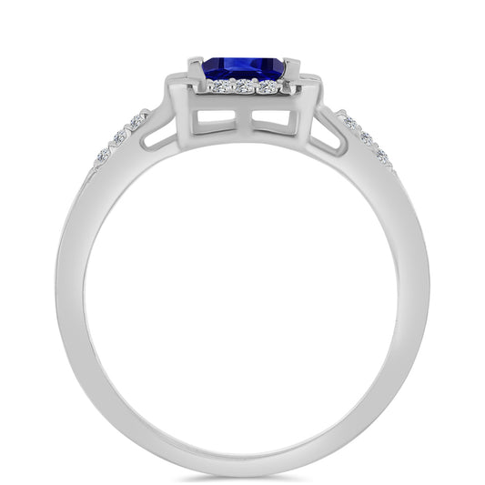 Stříbrný Prsten s Australským Modrým Safírem a Bílým Topazem