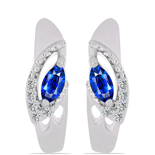 Stříbro 925/1000 - Náušnice s Australským Modrým Safírem a Bílým Topazem - Karátové číslo: 0.54. přibližná hmotnost: 3.89 gramů