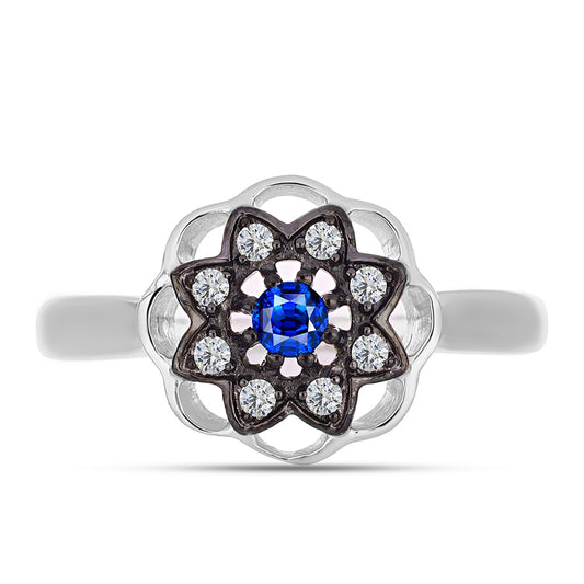 Stříbrný Prsten s Australským Modrým Safírem a Bílým Topazem