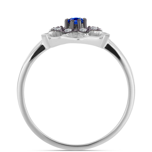 Stříbrný Prsten s Australským Modrým Safírem a Bílým Topazem