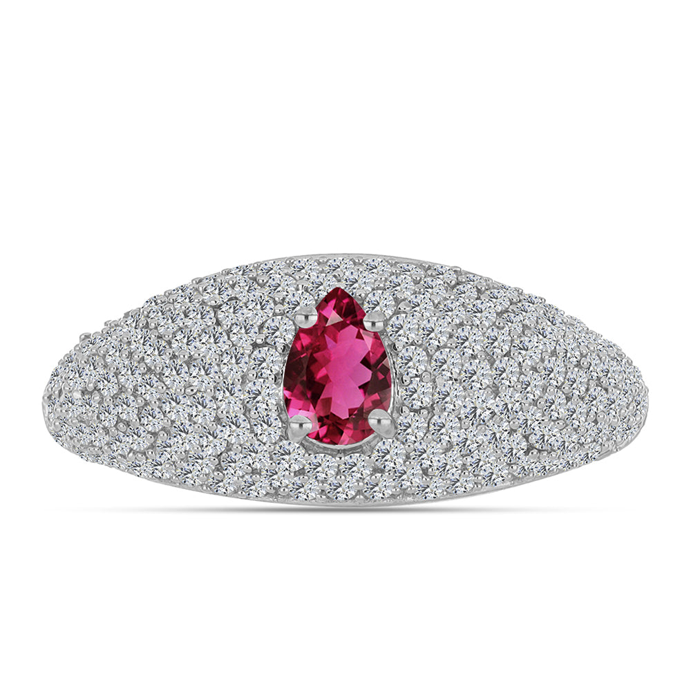 Stříbro 925/1000 - Prsten s Cruizero Rubelitem a Bílým Topazem - Karátové číslo: 1.66. přibližná hmotnost: 4.24 gramů 1 