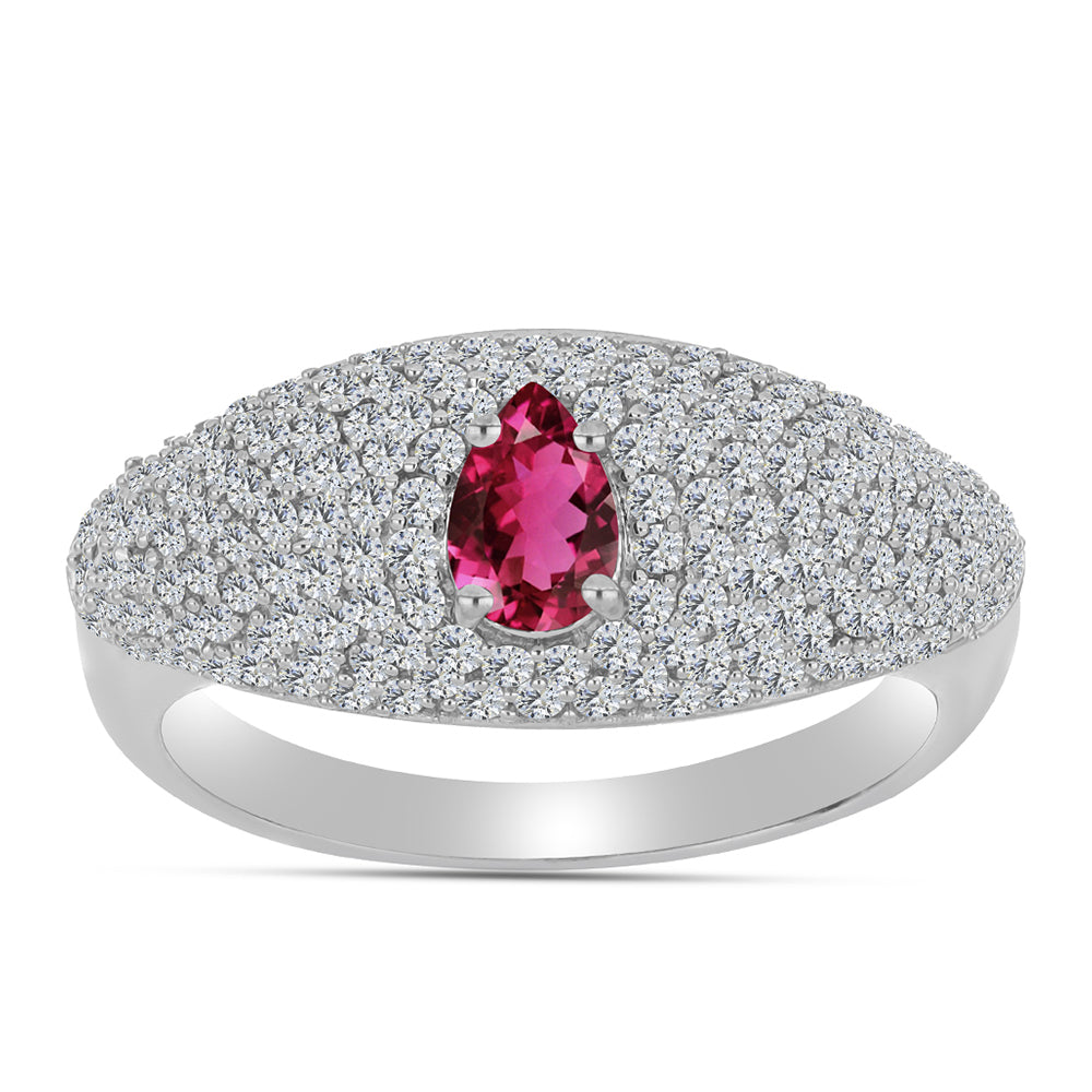 Stříbro 925/1000 - Prsten s Cruizero Rubelitem a Bílým Topazem - Karátové číslo: 1.66. přibližná hmotnost: 4.24 gramů