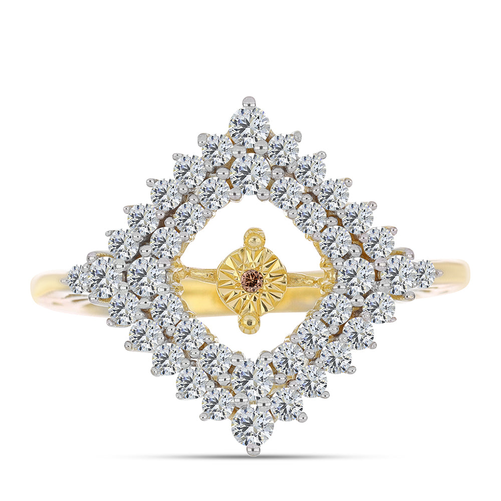 Pozlacené Stříbro 925/1000 - Prsten s Cognac Diamantem a Bílým Topazem - Karátové číslo: 1.09. přibližná hmotnost: 3.75 gramů 1 