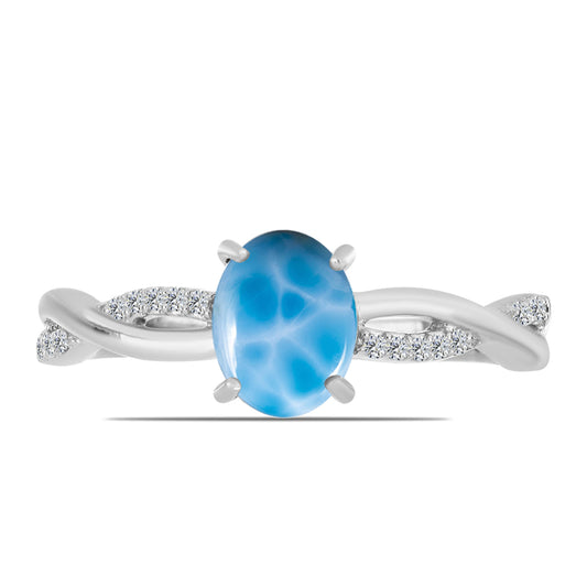 Stříbrný Prsten s Barahonským Larimarem a Bílým Topazem