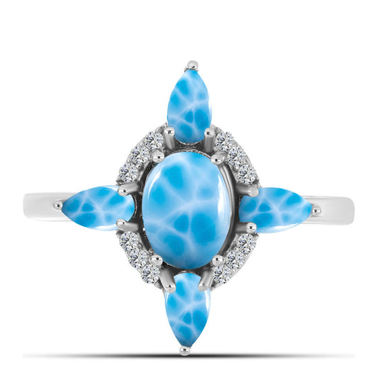 Stříbrný Prsten s Barahonským Larimarem a Bílým Topazem