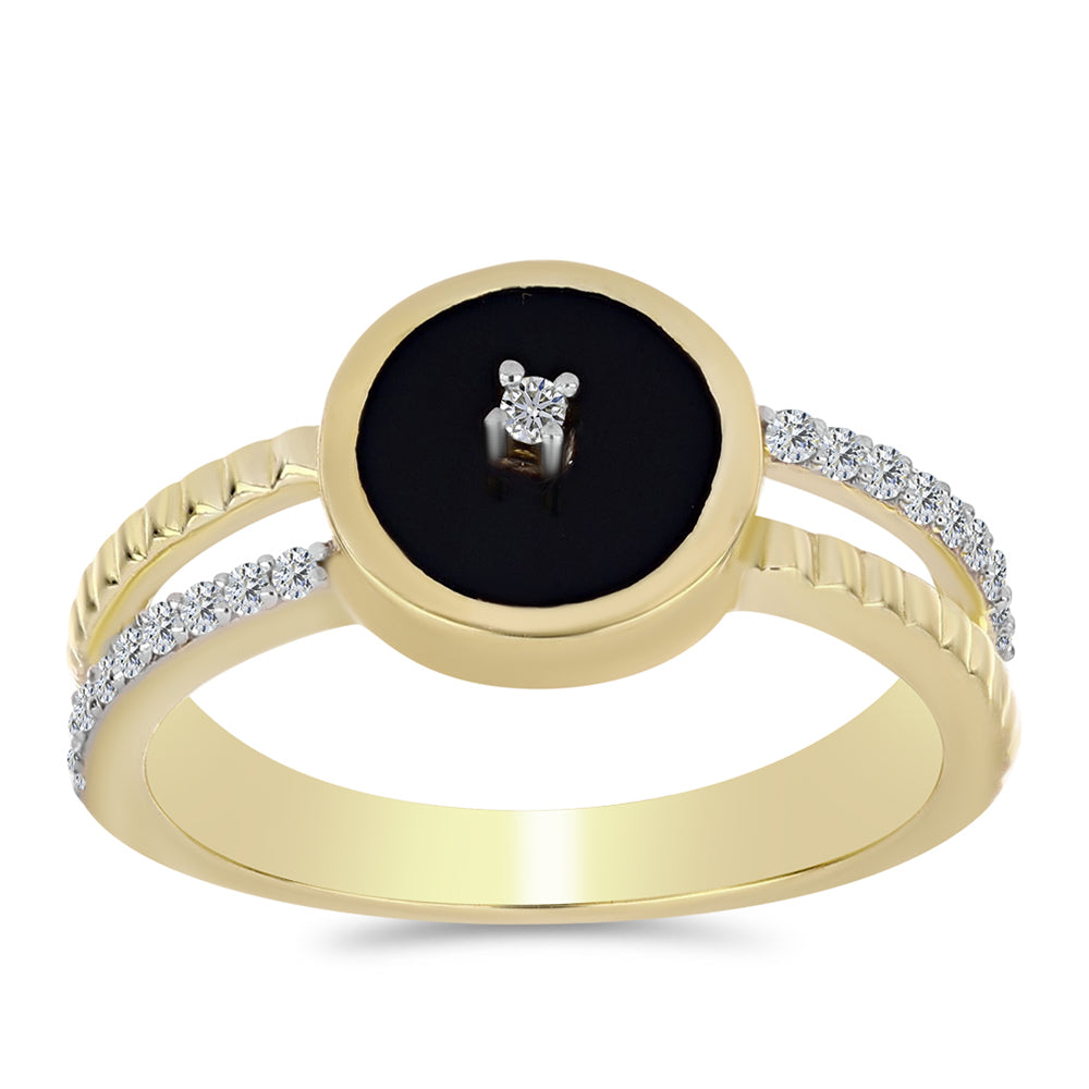 Pozlacené Stříbro 925/1000 - Prsten s Černým Onyxem a Bílým Topazem - Karátové číslo: 1.28. přibližná hmotnost: 3.18 gramů 3 