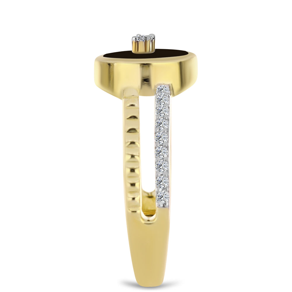 Pozlacené Stříbro 925/1000 - Prsten s Černým Onyxem a Bílým Topazem - Karátové číslo: 1.28. přibližná hmotnost: 3.18 gramů 4 