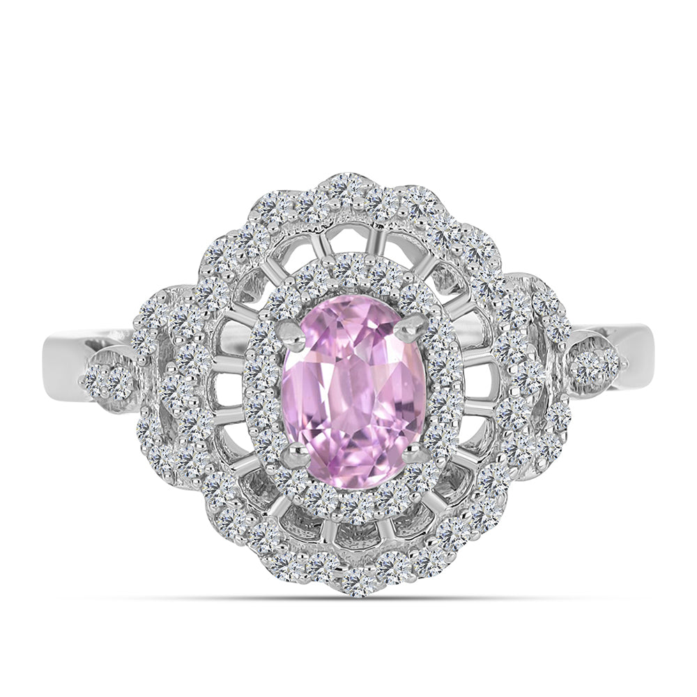 Stříbro 925/1000 Prsten s Kunzitem z Pala a Bílým Topazem - Karátové číslo: 1.54. přibližná hmotnost: 3.35 gramů 1 