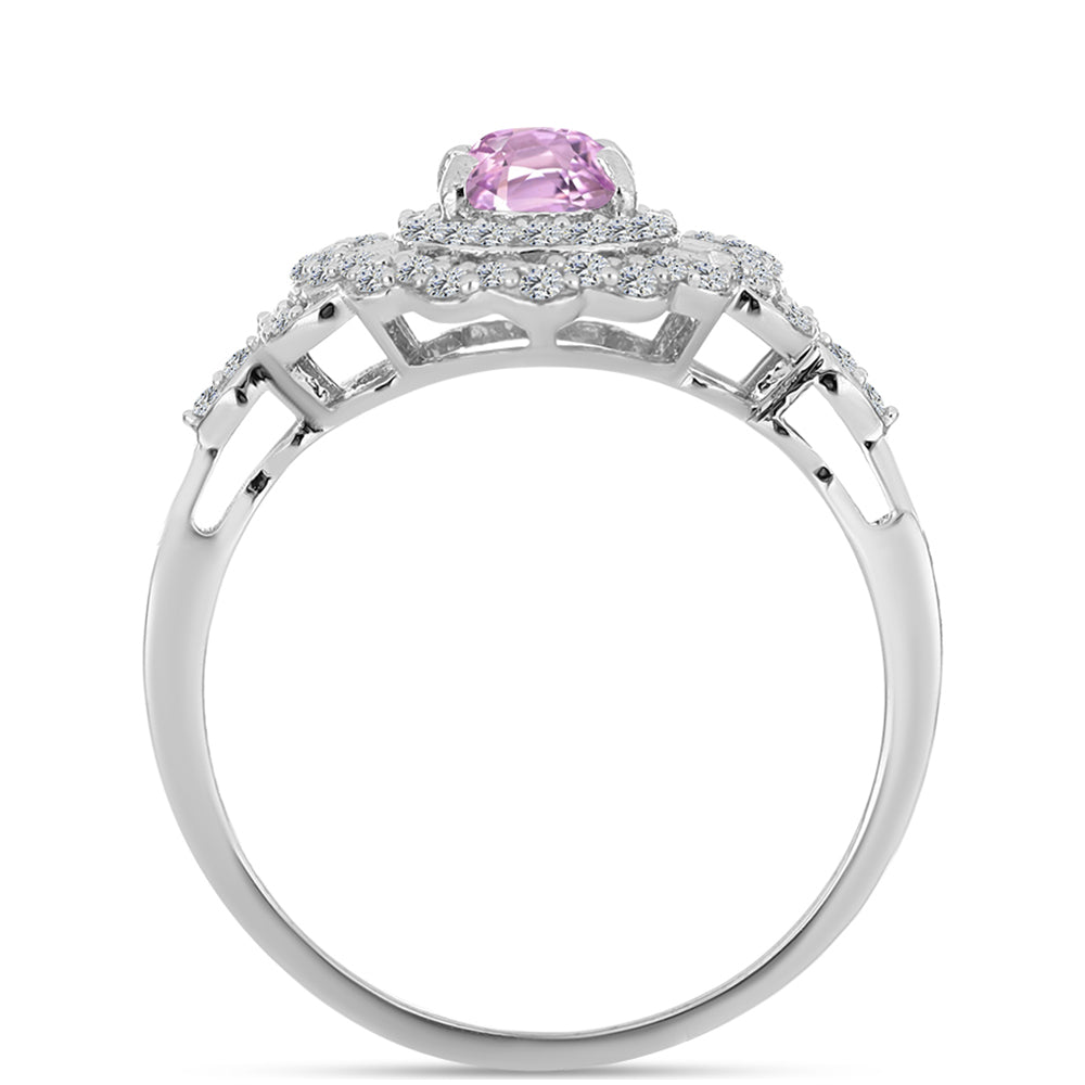 Stříbro 925/1000 Prsten s Kunzitem z Pala a Bílým Topazem - Karátové číslo: 1.54. přibližná hmotnost: 3.35 gramů