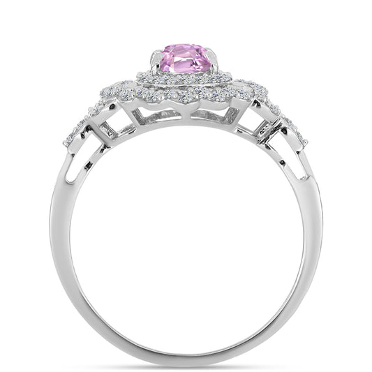 Stříbro 925/1000 Prsten s Kunzitem z Pala a Bílým Topazem - Karátové číslo: 1.54. přibližná hmotnost: 3.35 gramů